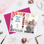 Postal De Anuncios Brillante negrita Floral Multicolor Guardar la fot<br><div class="desc">Brillante negrita Multicolor Resumen Floral Guardar la tarjeta postal de la Invitación de la foto de la fecha</div>