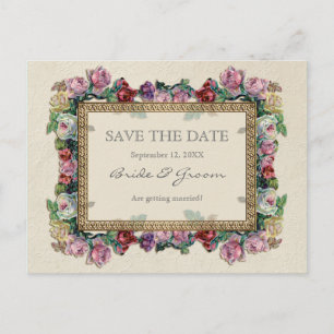 Postal De Anuncios Brocado Dorado Floral Formal Elegante Salva la Fec