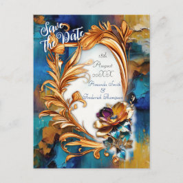 Postal De Anuncios Bronce abstracto de estilo barroco dorado-azul