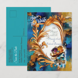 Postal De Anuncios Bronce abstracto, estilo barroco dorado-azul