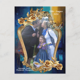 Postal De Anuncios Bronce abstracto, estilo barroco dorado-azul