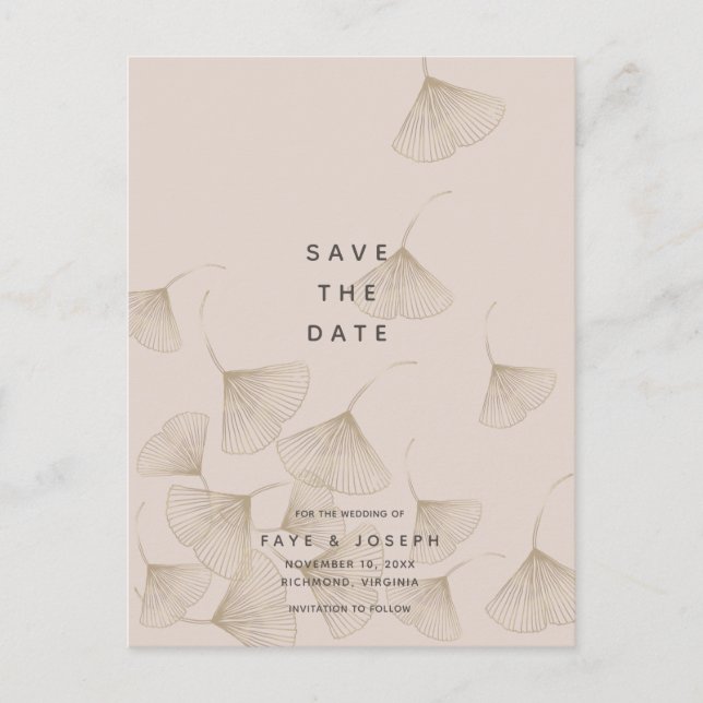 Postal De Anuncios Bronze Ginkgo deja beige rosado Salven fecha (Anverso)