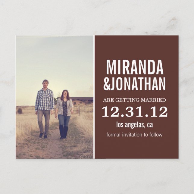 Postal De Anuncios Brown Bold Photo Save The Date Post Cards (Anverso)