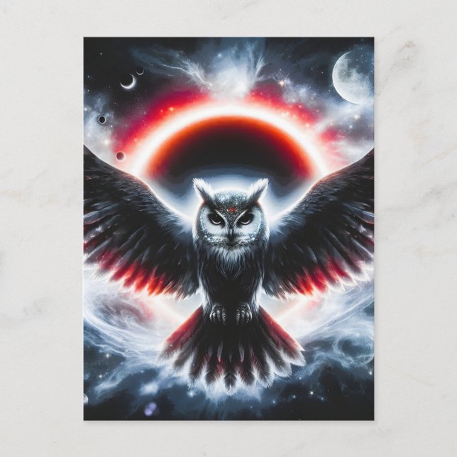 Postal De Anuncios Búho Celestial Cósmico Místico (Anverso)