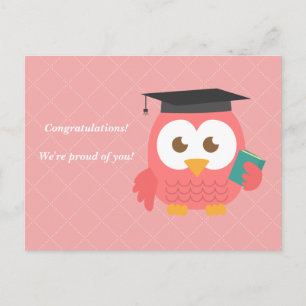 Postal De Anuncios Búho Rosa Lindo para Graduación