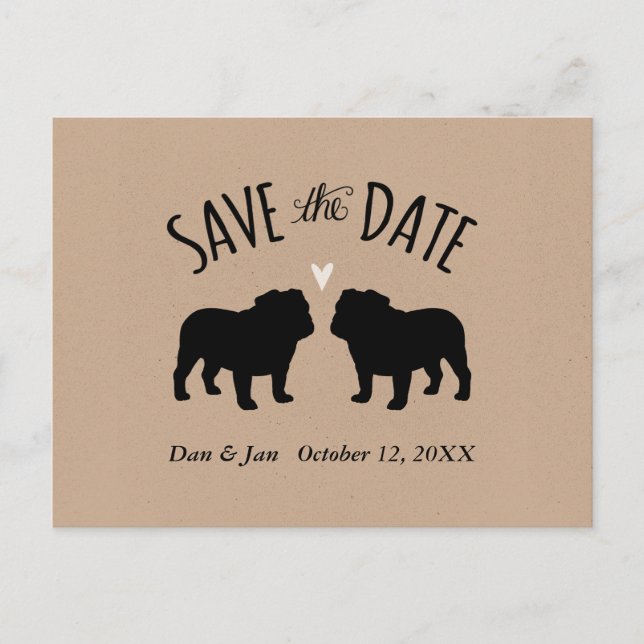 Postal De Anuncios Bulldog Silhouettes Wedding Save the Date (Anverso)