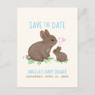 Postal De Anuncios Bunnies Hearts Boy Baby Shower Salva La Fecha