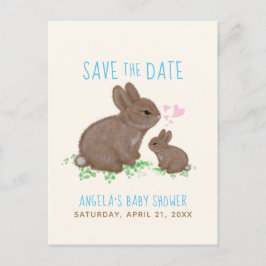 Postal De Anuncios Bunnies Hearts Boy Baby Shower Salva La Fecha