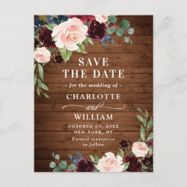 Postal De Anuncios Burgundy Blue Blush Rustic Wedding Save the Date