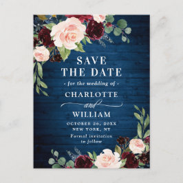 Postal De Anuncios Burgundy Blue Blush Rustic Wedding Save the Date e
