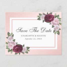 Postal De Anuncios Burgundy Blush Pink Floral Save The Date