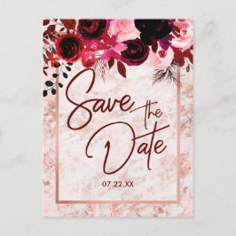 Postal De Anuncios Burgundy Floral y Rosa Dorado Boda Save the Date