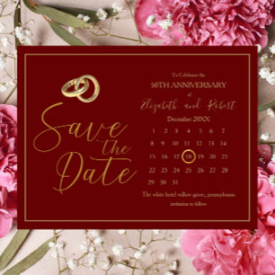 Postal De Anuncios Burgundy Gold 50 Aniversario Guardar La Fecha