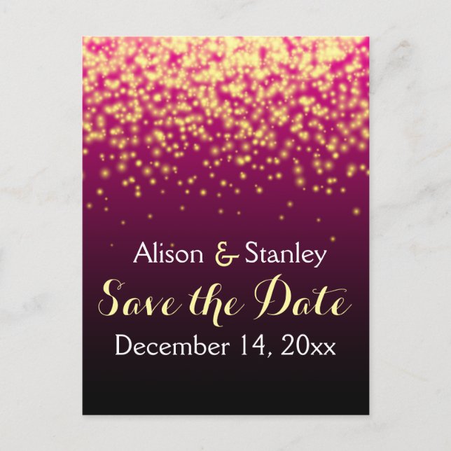Postal De Anuncios Burgundy luces brillantes boda Save the Date (Anverso)