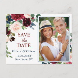 Postal De Anuncios Burgundy Navy Blue Blush Wedding Save the Date en 