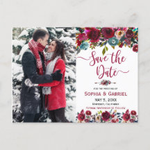 Burgundy Navy Floral Save the Date Foto
