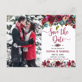 Postal De Anuncios Burgundy Navy Floral Save the Date Foto