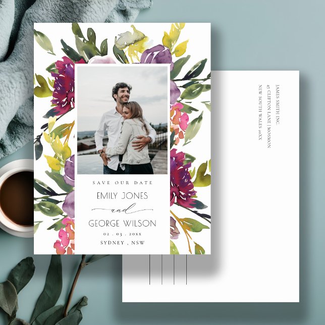 POSTAL DE ANUNCIOS BURGUNDY PURPLE PINK FLORAL VERDE GUARDAR LA FECHA (Subido por el creador)