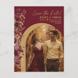 Postal De Anuncios Burgundy Wildflowers Photo Wedding Save the Date
