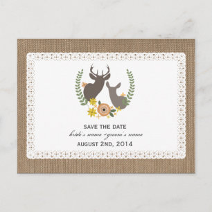 Postal De Anuncios Burlap + Lace Inspire Call Deer Guardar La Fecha