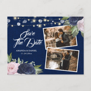 Postal De Anuncios Burlap Lace Navy Blue Rubor Save The Date Photo