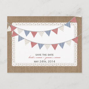 Postal De Anuncios Burlap Patterado Inspirado En Guardar La Fecha