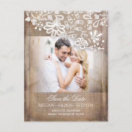 Postal De Anuncios Burlap y la foto rusa de Lace Save the Date