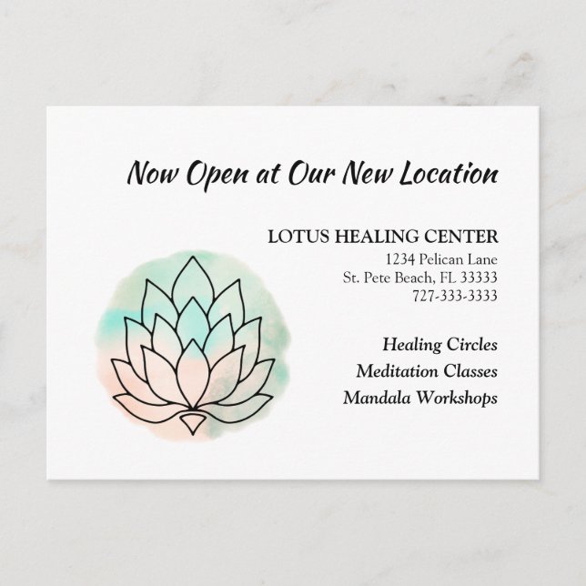 Postal De Anuncios Business Moving Elegant Lotus New Address (Anverso)