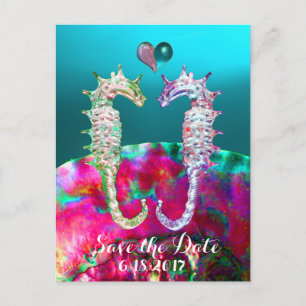 Postal De Anuncios CABALLITOS DE MAR ENAMORADOS,AZUL ROSA NACARADO,Sa