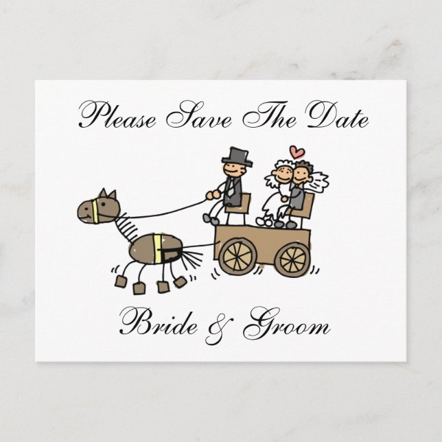 Postal De Anuncios Caballo boda Y Carriage Salven La Fecha (Anverso)