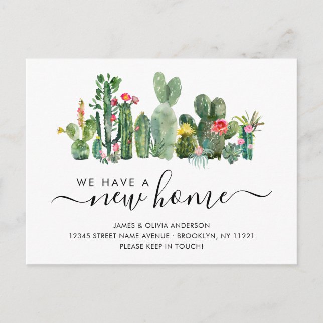 Postal De Anuncios Cactus Acuarela Nos Mudamos de Casa Lindo Cambio d (Anverso)