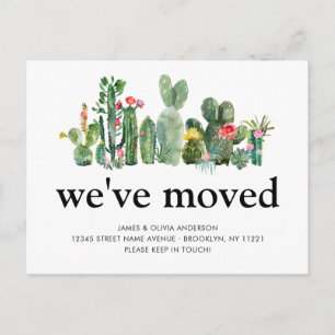 Postal De Anuncios Cactus Chic de Acuarela Nos Mudamos a Nuevo Hogar 