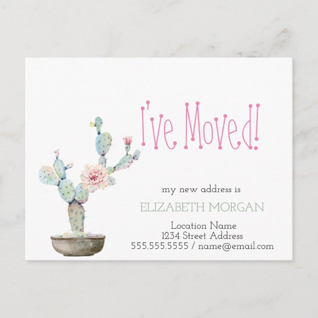 Postal De Anuncios Cactus de Acuarela Nueva Dirección (Anverso)