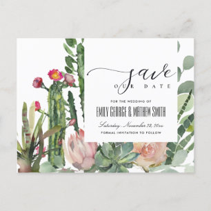 POSTAL DE ANUNCIOS CACTUS DEL DESIERTO CON FLORES ROSADAS FOLLAJE GUA