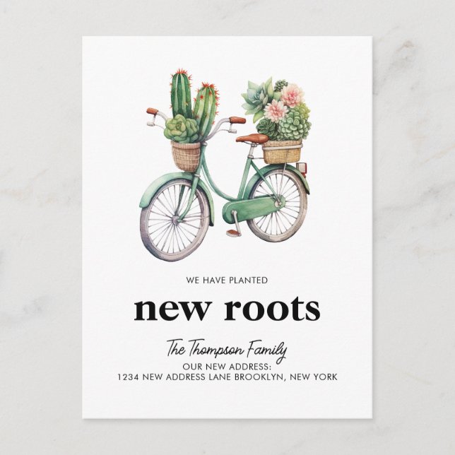 Postal De Anuncios Cactus Floral Cactos Bicicleta Nuevas Raíces Mudan (Anverso)