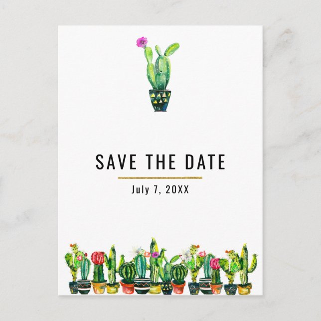 Postal De Anuncios Cactus Floral Rustic Southwestern salva la fecha (Anverso)