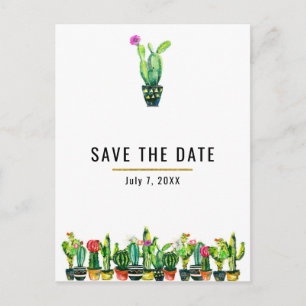 Postal De Anuncios Cactus Floral Rústico Suroeste Guarde la Fecha