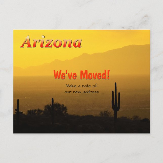 Postal De Anuncios Cactus Saguaro con puesta de sol dorada de Arizona (Anverso)