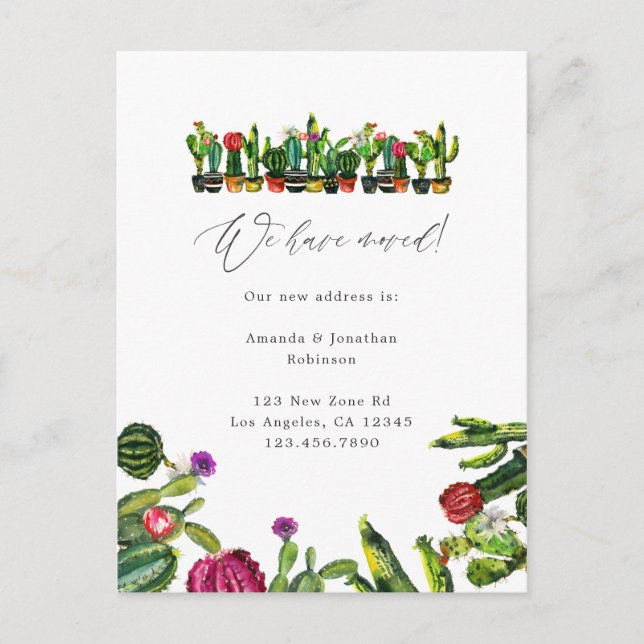 Postal De Anuncios Cactus Suculentas Nueva Dirección (Anverso)
