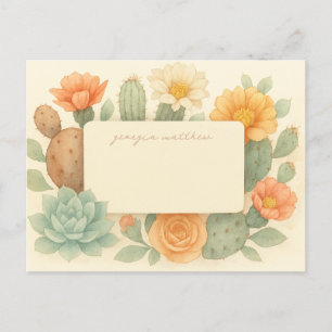 Postal De Anuncios Cactus Suculento Floral Desierto Aquarela Pastel