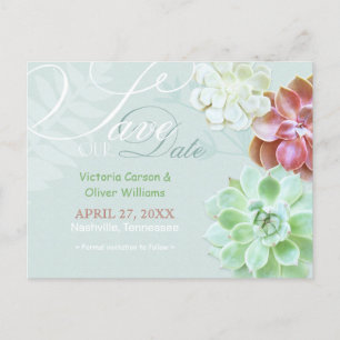 Postal De Anuncios Cactus Suculento Lindo Ahorra la Fecha de Boda