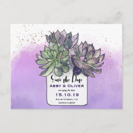 Postal De Anuncios Cactus Suculento Verde Púrpura Foto Guardar la Fec