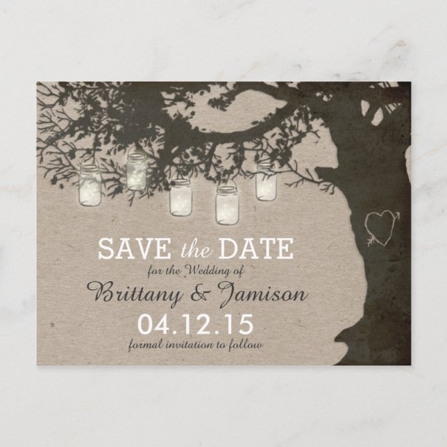 Postal De Anuncios Cadena Mason Jar enciende árbol rústico Guardar fe (Anverso)