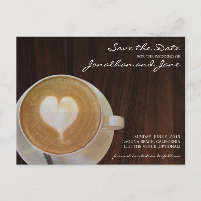 Postal De Anuncios Café Barrista Café Latte Wedding Save the Date (Anverso)
