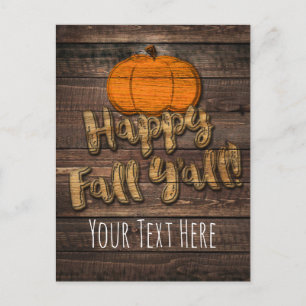 Postal De Anuncios Calabaza de Madera Rústica Feliz Otoño Por Aquí Sa
