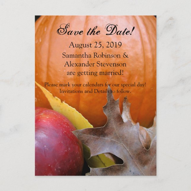 Postal De Anuncios Calabaza de otoño, boda de otoño de Apple salva la (Anverso)