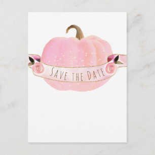 Postal De Anuncios Calabaza Rosa Brillo Otoño Rústico Guarde la Fecha