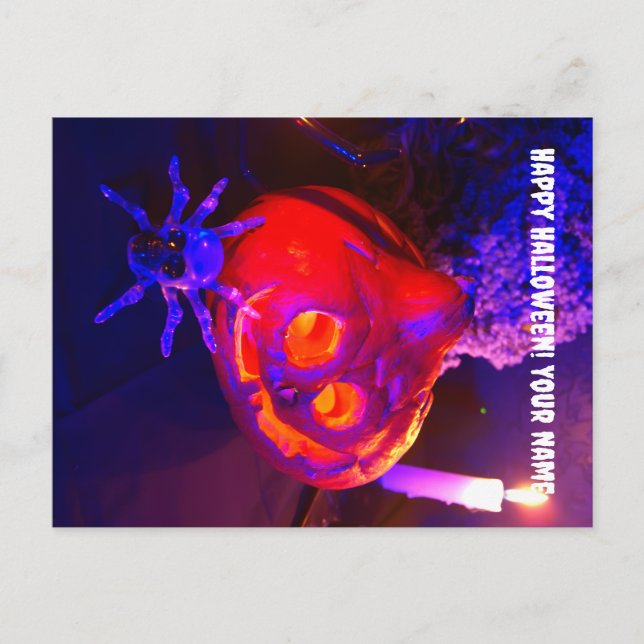 Postal De Anuncios Calabazas de Halloween de neón (Anverso)