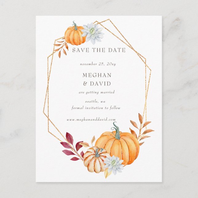 Postal De Anuncios Calabazas de Naranja de acuarela rústica Boda otoñ (Anverso)