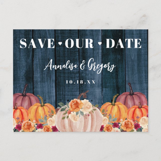 Postal De Anuncios Calabazas de Otoño Rústicas Guarden Nuestras Bodas (Anverso)